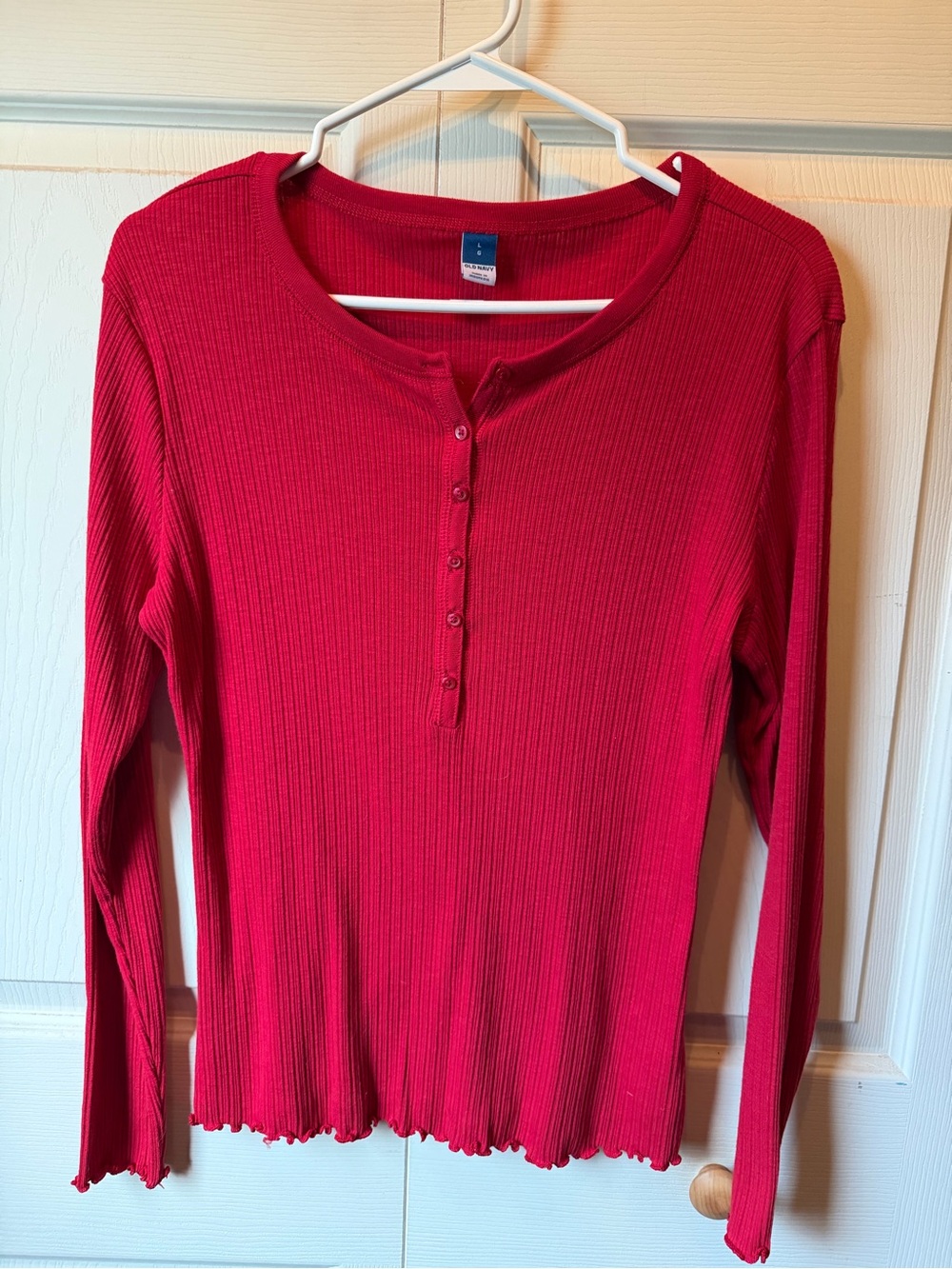 Old Navy Women’s Ribbed Henley Long-Sleeve Top - Red